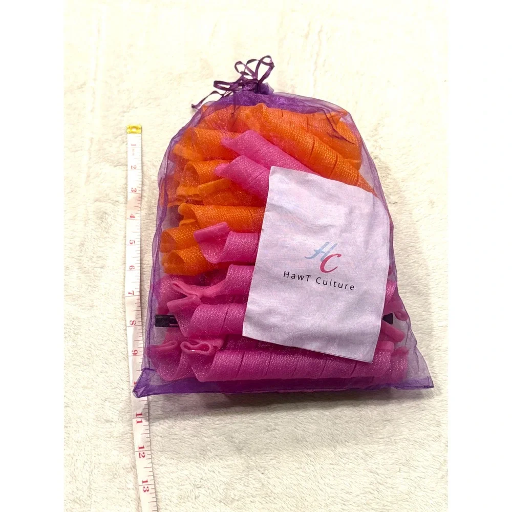 HawT Culture Heatless Spiral Hair Curlers Set Pink Orange with Styling Hook Bag